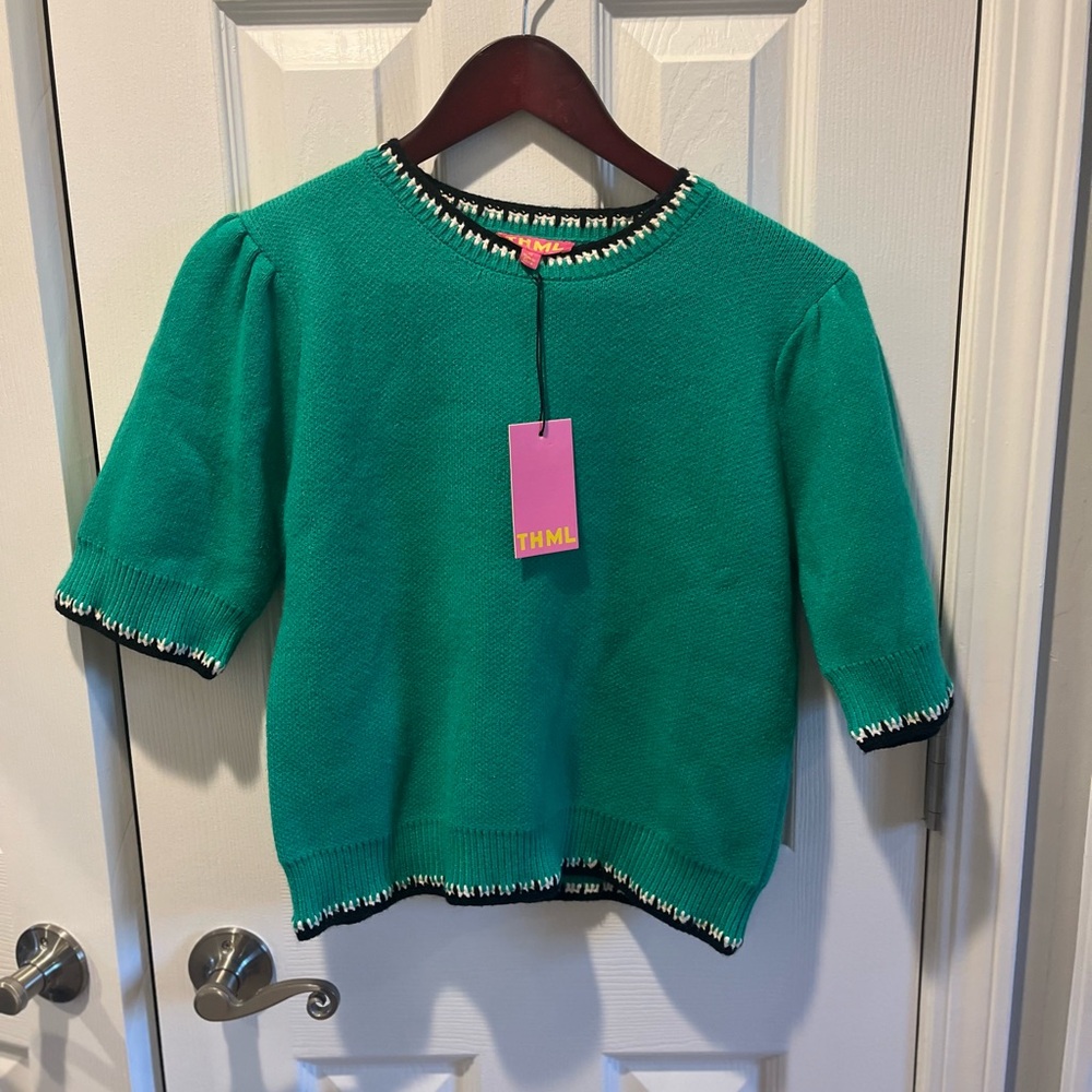 THML Green Knit Top with Black and White Trim